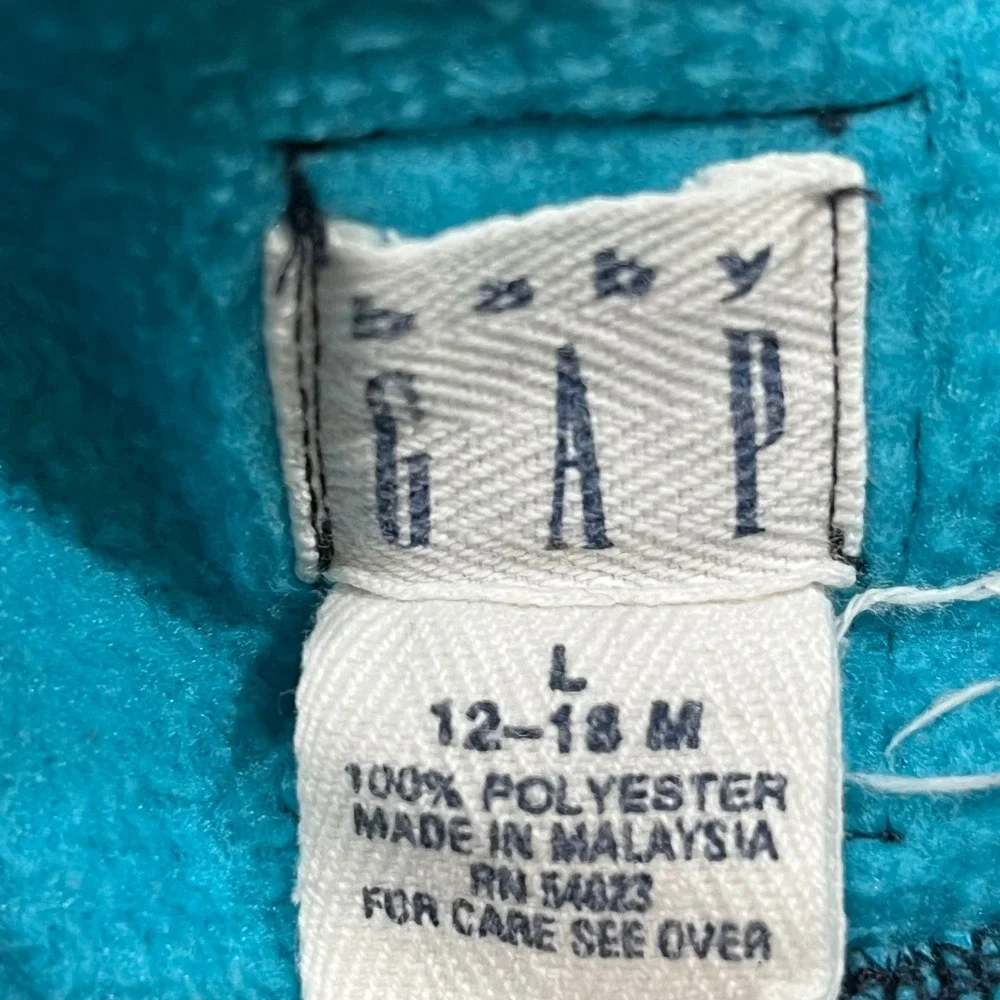 VTG Baby Gap Fleece Bodysuit Jumpsuit Teal Blue Size L 12 18 Months Snap Closure